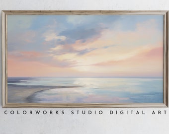 Samsung Frame TV Art | Abstract Beach Sunrise Painting | Soft Pastel Landscape