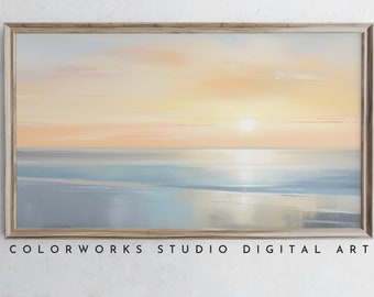 Samsung Frame TV Art | Abstract Beach Sunrise Painting | Soft Pastel Landscape