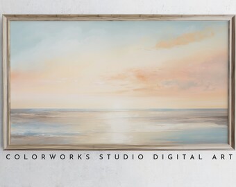 Samsung Frame TV Art | Abstract Beach Sunrise Painting | Soft Pastel Landscape