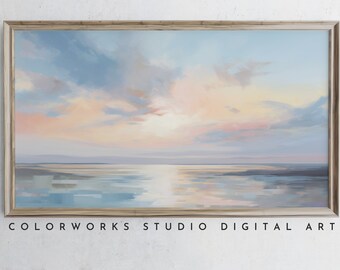 Samsung Frame TV Art | Abstract Beach Sunrise Painting | Soft Pastel Landscape