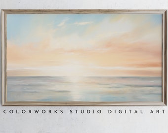 Samsung Frame TV Art | Abstract Beach Sunrise Painting | Soft Pastel Landscape