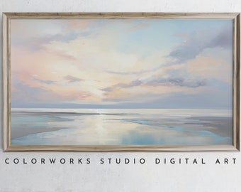 Samsung Frame TV Art | Abstract Beach Sunrise Painting | Soft Pastel Landscape