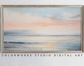 Samsung Frame TV Art | Abstract Beach Sunrise Painting | Soft Pastel Landscape