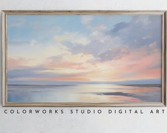 Samsung Frame TV Art | Abstract Beach Sunrise Painting | Soft Pastel Landscape