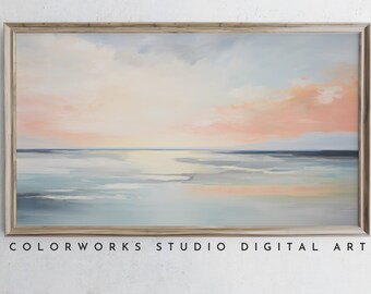 Samsung Frame TV Art | Abstract Beach Sunrise Painting | Soft Pastel Landscape