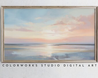 Samsung Frame TV Art | Abstract Beach Sunrise Painting | Soft Pastel Landscape