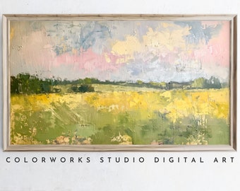 Samsung Frame TV Art - Modern Landscape Digital Oil Painting, Instant Download, Bright Colorful, Wide Open Field, Contemporary Minimalist