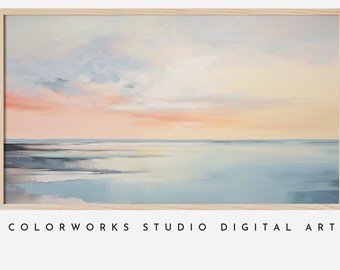 Samsung Frame TV Art | Abstract Beach Sunrise Painting | Soft Pastel Landscape