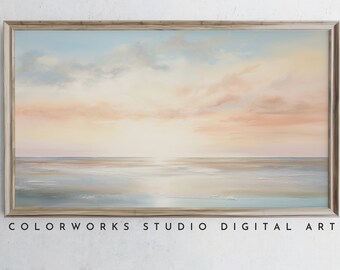 Samsung Frame TV Art | Abstract Beach Sunrise Painting | Soft Pastel Landscape