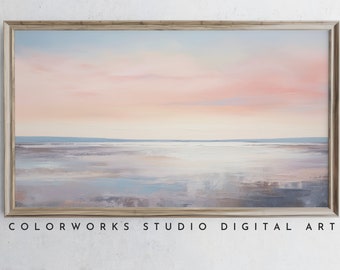 Samsung Frame TV Art | Abstract Beach Sunrise Painting | Soft Pastel Landscape