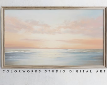 Samsung Frame TV Art | Abstract Beach Sunrise Painting | Soft Pastel Landscape