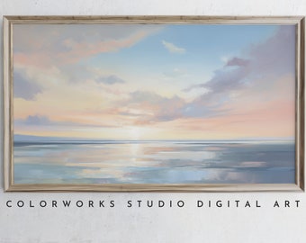 Samsung Frame TV Art | Abstract Beach Sunrise Painting | Soft Pastel Landscape