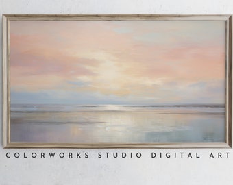 Samsung Frame TV Art | Abstract Beach Sunrise Painting | Soft Pastel Landscape