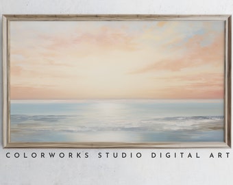 Samsung Frame TV Art | Abstract Beach Sunrise Painting | Soft Pastel Landscape