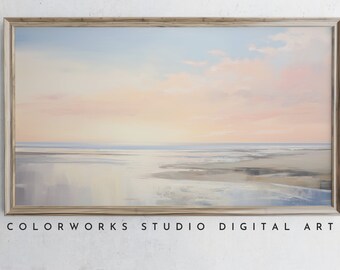 Samsung Frame TV Art | Abstract Beach Sunrise Painting | Soft Pastel Landscape