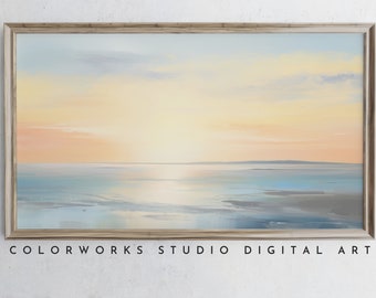Samsung Frame TV Art | Abstract Beach Sunrise Painting | Soft Pastel Landscape