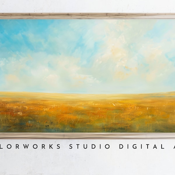 Samsung Frame TV Art - Modern Landscape Digital Oil Painting, Instant Download, Bright Colorful, Wide Open Field, Contemporary Minimalist
