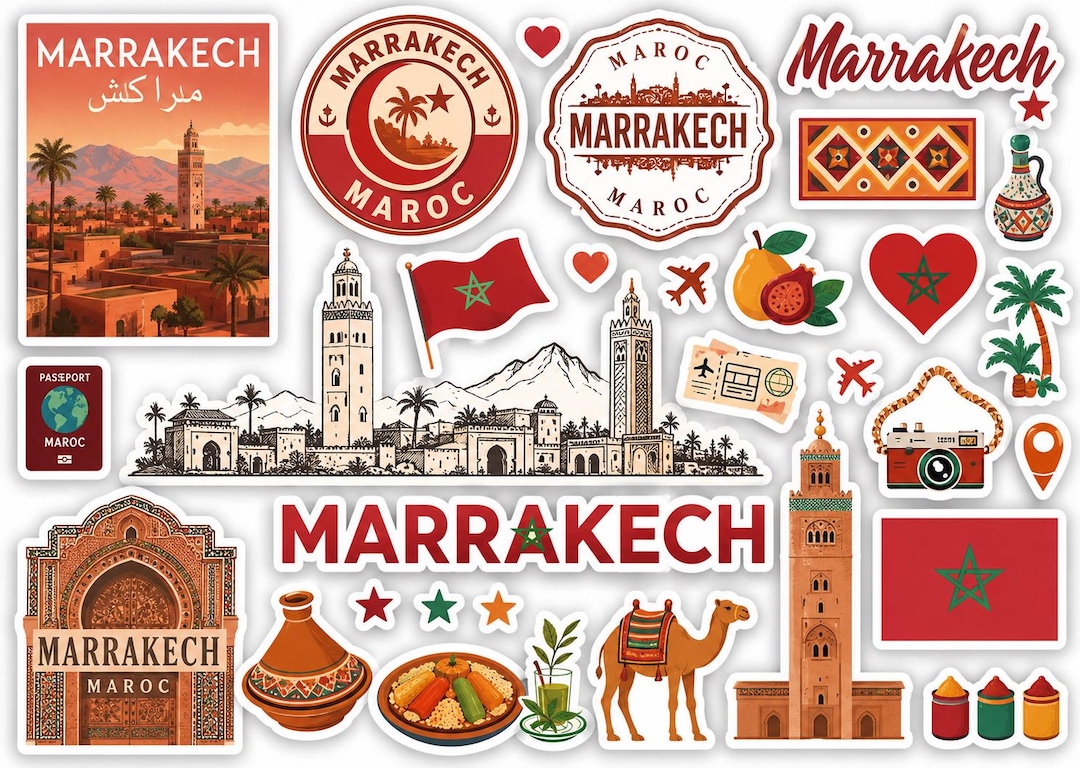 Marrakech Sticker Marrakech Morocco Sticker Pack PNG | Printable Travel Stickers ...