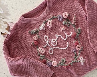 Baby or Toddler Customized Floral Wreath Name Sweater