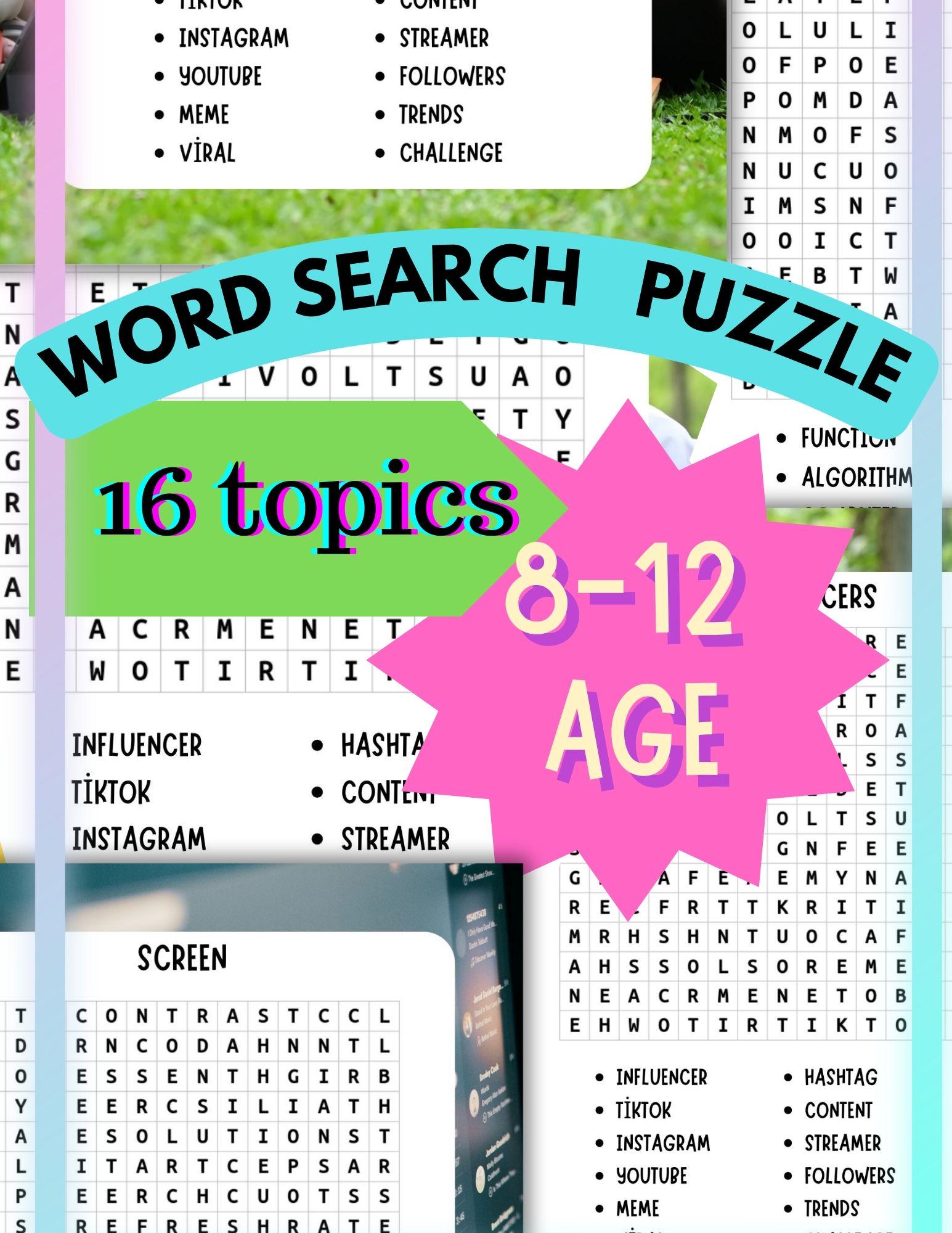 Printable Word Search Puzzles for Kids Ages 8-12 | Fun & Educational