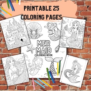 Mermaid Coloring Book Printable Pages | Underwater Coloring Designs, Digital Download, Seashells & Marine Life