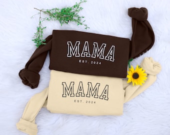 Embroidered Mama Sweatshirt, Custom Est Year Grandma Jumper, Personalized Kids Name On Sleeve Crewneck Sweater, Mothers Day Gift For Mum
