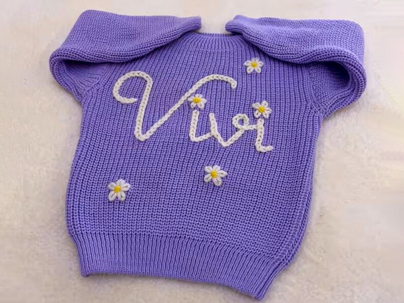 Personalized Hand embroidered Name Baby Sweater, Custom Baby Name Sweater, Pink Baby Girls Sweater With Name, Birthday Gift For Babies image 6