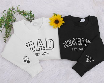 Embroidered Custom Dad Crewneck Sweaters, Personalized Name on Sleeves Sweatshirt, Matching Long Distance Sweatshirt, Father's Day Gifts