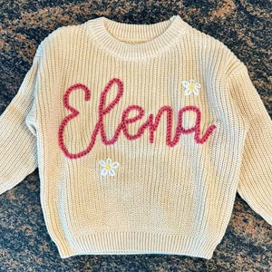 Personalized Hand embroidered Name Baby Sweater, Custom Baby Name Sweater, Pink Baby Girls Sweater With Name, Birthday Gift For Babies image 3