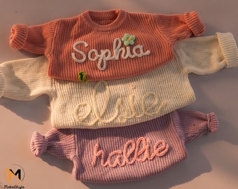 Hand Embroidered Custom Baby Sweatshirt, Personalized New Baby Name Sweater, Cute Knitted Comfort Colors Sweater, Special New Born Baby Gift