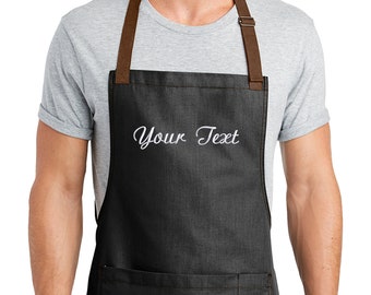 Embroidered Custom Text Aprons, Personalized Kitchen Aprons for Men, Cooking Chef Adjustable Bib Aprons, Full-Length Apron Gift for Women