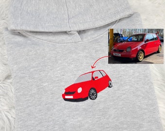 Benutzerdefinierte Auto Skizze Hoodie, personalisierte gesticktes Auto Bild vom Foto Hoody, passender Paar Pullover Unisex Pullover, Geschenk für Autoliebhaber