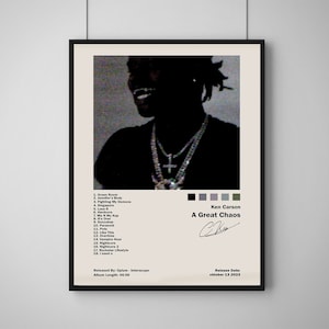 Póster de portada de Ken Carson, impresión de pared de un gran álbum del caos, póster de hip hop, póster de clásicos del rap, póster de portada, póster de lista de canciones