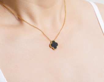 18K Gold Plated Necklace | Four Leaf Clover | High Quality | Single Clover | Double Sided Pendant | Mother Of Pearl | Non Tarnish