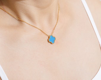 18K Gold Plated Necklace | Four Leaf Clover | High Quality | Mother Of Pearl | Single Clover | Non Tarnish | Double Sided Pendant