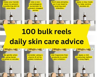 Paquete de videos de carretes de 100 consejos diarios para el cuidado de la piel para la plantilla canva de Instagram, se puede usar en videos de Tiktok y Facebook, pantalones cortos de youtube
