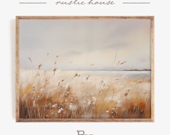 Printable Coastal Grasslands Landscape Oil Painting, Vintage Landscape Art Print, Outer Banks Beach Wall Art Digital Download | WF004