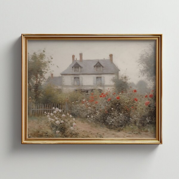 Spring landscape printable wall art, Easter print, antique painting, vintage spring painting, cottage painting