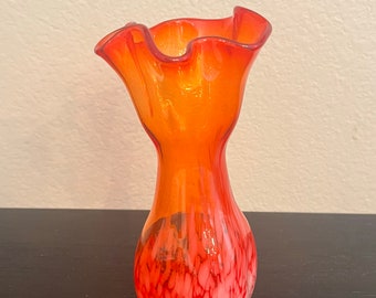 Vibrant Mid-Century Modern Vibrant Orange Art Glass Vase-Vintage-Stunning Piece
