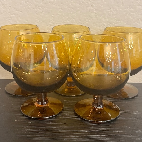 Mid-Century Modern Amber Whiskey Glasses - Set of 5 - Vintage - Beautiful Set