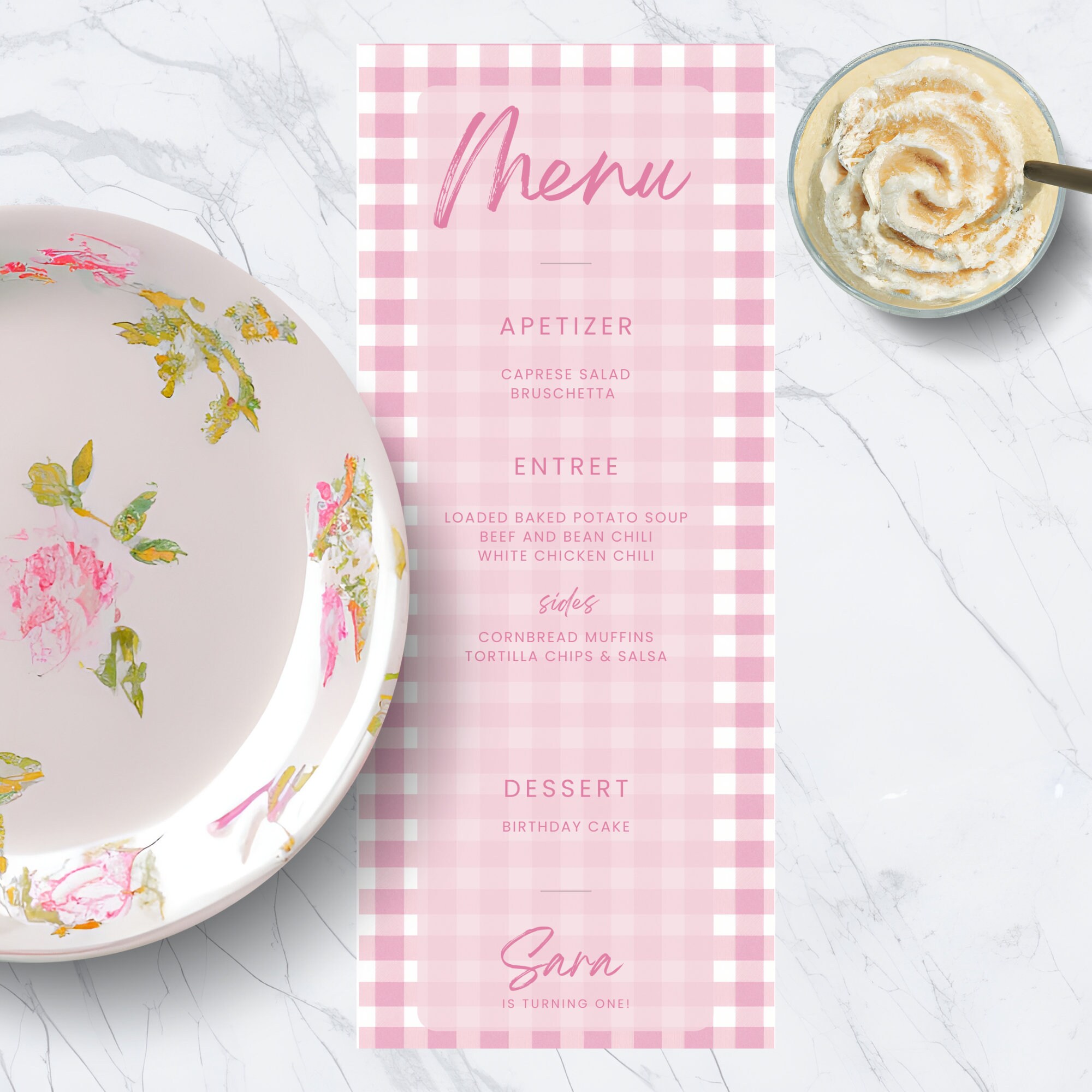 Pink Gingham First Birthday Party Bundle Customizable Editable ...
