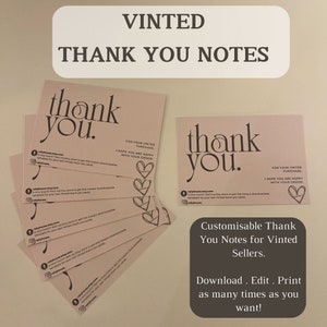 Vintage Dankeschön-Notizen INSTANT DOWLOAD, Vinted-Verkäuferkarten, bearbeitbare Vintage-Karten, bearbeitbare Dankeschönnotizen, personalisierte Vintagenotizen