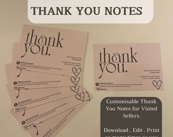 Vinted Thank you notes INSTANT DOWLOAD, Vinted seller cards, Editable Vinted stationary, Editable Thank you notes, personalised vinted notes