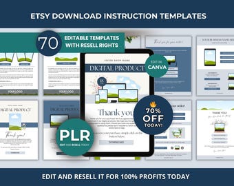 70 Etsy Download Anleitung Vorlagen Bundle mit PLR, bearbeitbare Etsy Shop Download Link Anleitung Canva Vorlagen, Etsy Verkäufertools PLR