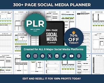 300 Page Social Media Planner Canva Templates PLR Resell Rights, Digital Marketing Content Planner Kit, Social Media Kit for Etsy Sellers