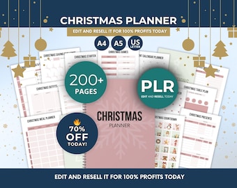 Ultimate Editable Canva Christmas Planning Kit with PLR Rights, 200 Page Christmas Planner Printable Bundle Canva PLR Templates