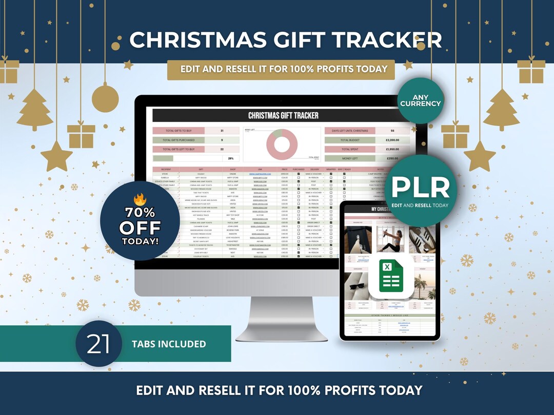 PLR Christmas Gift Tracker Google Sheets Template, Editable Christmas ...