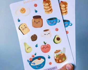 Feuille d'autocollants pour le petit-déjeuner kawaii