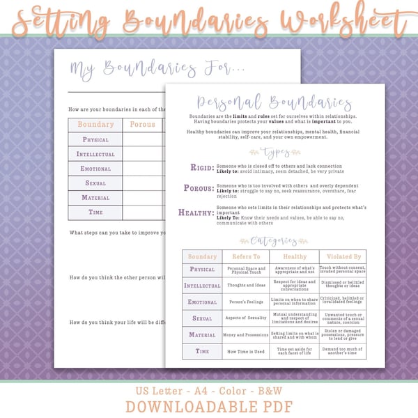 Setting Boundaries Worksheet: Discover Comfort and Confidence - Instant PDF Download