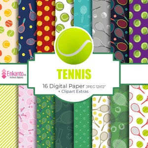 Tennis Digitales Papier + Cliparts PNGs Sofortiger Download | JPEG